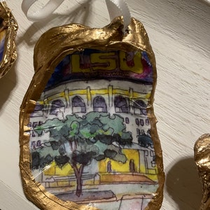 LSU-Themed Oyster Shell Ornament-Stadium 4