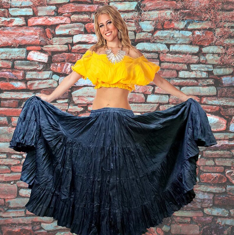 Black Solid Color 25 yard 4 tiered Cotton ruffle belly dance skirtgypsyrenaissancebohemian