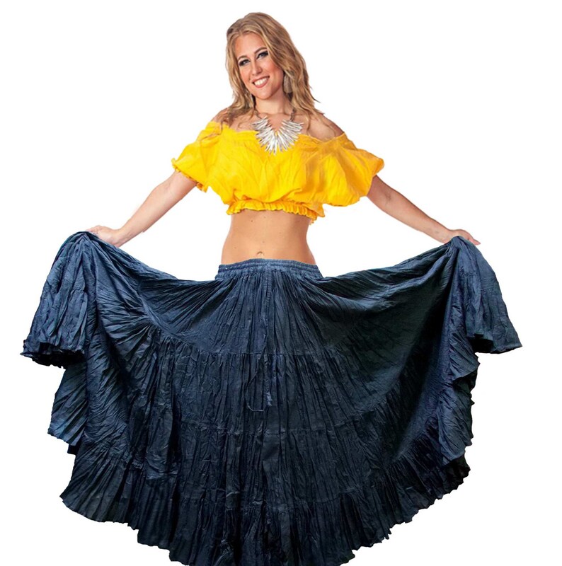 Black Solid Color 25 yard 4 tiered Cotton ruffle belly dance skirtgypsyrenaissancebohemian