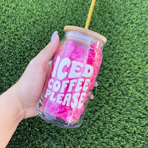 Iced Coffee Glass Tumbler, Boho Tumbler, Iced Coffee Cup, Beer Glass Can, Aesthetic Glass Cup, Aesthetic Tumbler, Iced Coffee Glass Cup.