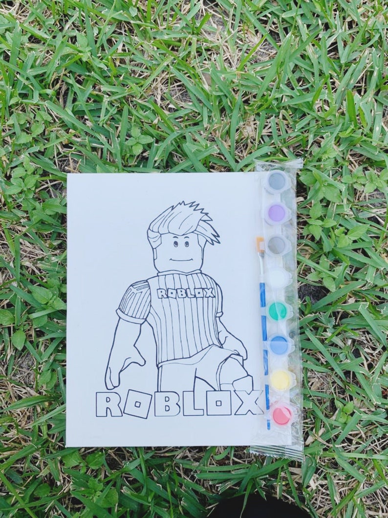 Roblox Canvas Kit Kids Painting Roblox Birthday Party Roblox Etsy