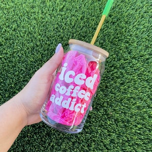 Iced Coffee Glass Tumbler, Boho Tumbler, Iced Coffee Cup, Beer Glass Can, Aesthetic Glass Cup, Aesthetic Tumbler, Iced Coffee Glass Cup.