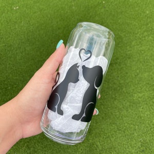 Dog and Cat Tumbler, Dog and Cat Glass Can, Boho Tumbler, Dog and Cat Cup, Beer Glass Can, Aesthetic Glass Cup, Aesthetic Tumbler.