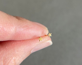 Tiny 10K Solid Gold Star Stud Earrings - Minimalist Jewelry