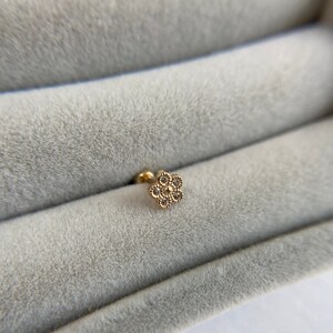 10K Solid Gold/ CZ Flower Ear Piercing,Cartilage Earring,Helix Auricle Lobe,Ear Stud Barbell-10K Solid Gold