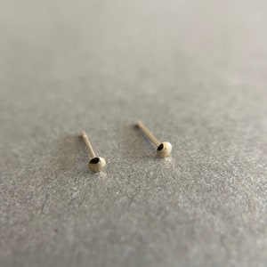 14K Solid Gold Tiny Round Stud Earrings 2.5mm- 14K Solid Gold