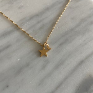 Gold Tiny Mini Star and Crecent Moon Necklace - Brass over 18K Gold Dipped