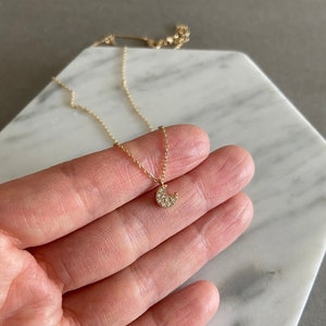 Gold Tiny CZ Crescent Moon Necklace - Brass over 18K Gold Dipped