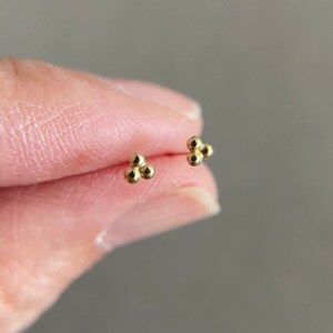 10K Solid Gold Tiny 3-Dot Ball Stud Earrings