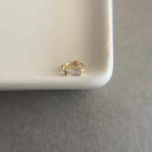 10K Solid Gold/CZ Baguette Setting Rectangular Bar Earring,Cartilage Earring, 2nd hole earring,Piercing Hoop,Helix Huggie-10K Solid Gold