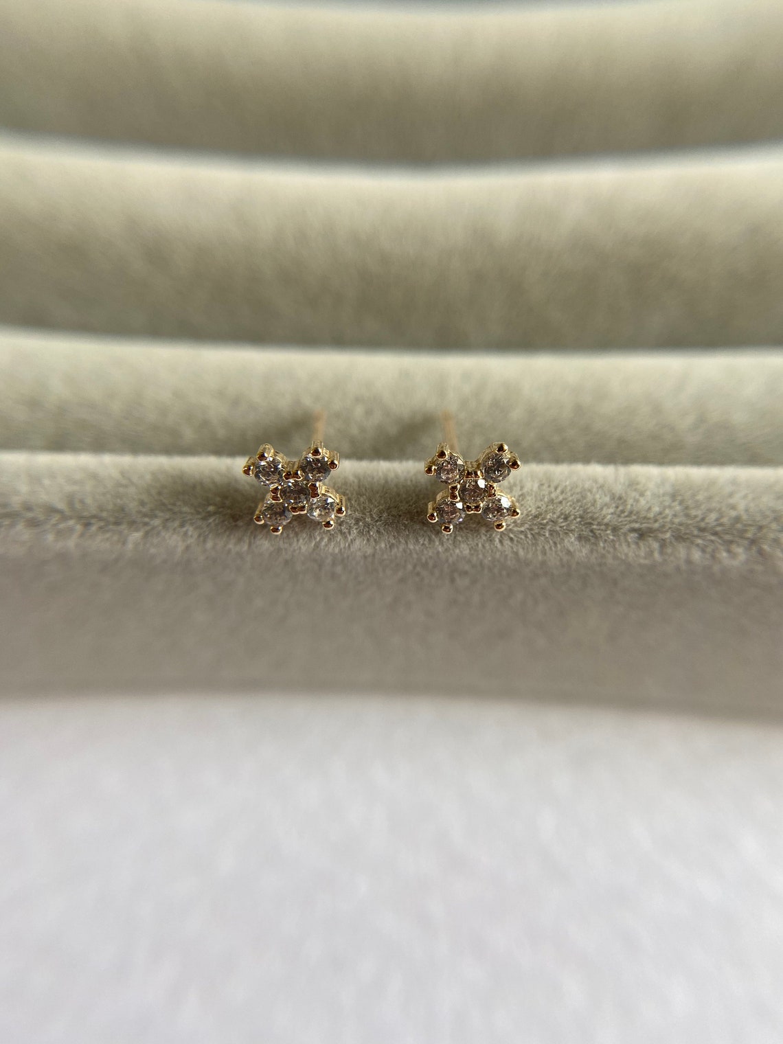 10K Solid Gold/ Tiny CZ Cross Stud Earrings 10K Solid Gold | Etsy