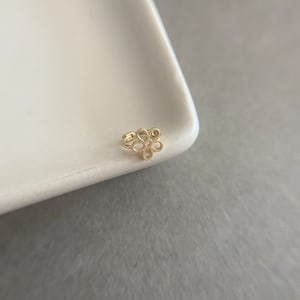 10K Solid Gold/Open Flower Hoop Earring, Cartilage Earring, 2nd hole earring, Targus Hoop, Piercing Hoop, Helix Huggie - 10K Solid Gold