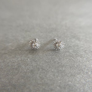 Silver Tiny Mini CZ Sunburst Stud Earrings - Sterling Silver