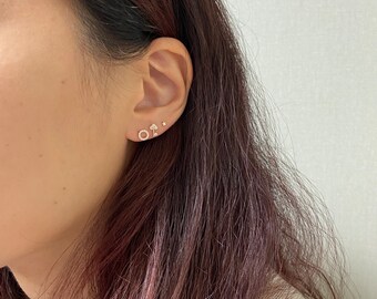 10K Solid Gold/ Tiny CZ Circle Stud Earrings - 10K Solid