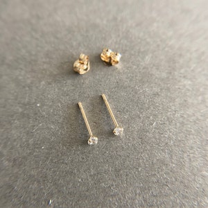 14K Solid Gold Tiny Clear CZ Stud Earrings 1.5mm 2mm 3mm Type A - 14K Solid Gold