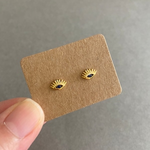 Silver Tiny Mini CZ Eye Stud Earrings - Sterling Silver