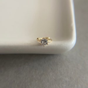 10K Solid Gold/Tiny CZ Prong Set Hoop Earring, Cartilage Earring, 2nd hole earring, Targus Hoop, Piercing Hoop, Helix Huggie- 10K Solid Gold