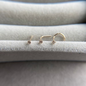 10K Solid Gold Nose Stud: 2mm Clear CZ, 22 Gauge