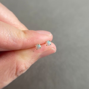10K Solid Gold/ Tiny Opal Stud Earrings - 10K Solid Gold