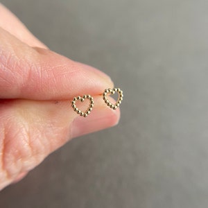 10K Solid Gold/ Tiny Open Heart Type E Stud Earrings - 10K Solid Gold