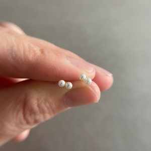 10K Solid Gold/ Tiny Double Pearl Stud Earrings - 10K Solid Gold