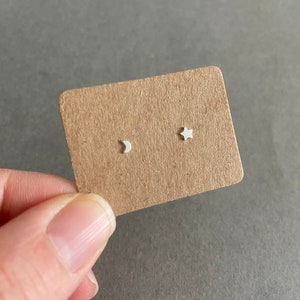 Silver Tiny Mini Crecent Moon and Star Stud Earrings - Sterling Silver