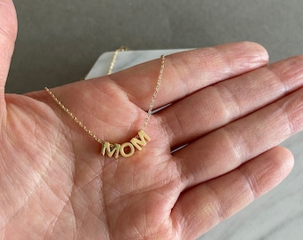 Gold Tiny Mini MOM Necklace - Brass over 18K Gold Dipped