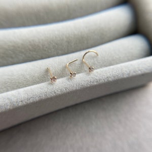 10K Solid Gold Nose Stud: 1.5mm Clear CZ, 22 Gauge