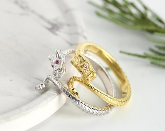 999 STERLING SILVER Divine Dragon Swings Its Tail Ring • Dragon Ring • Chinese Zodiac Animals • Year of The Dragon Jewelry • Gift for Her