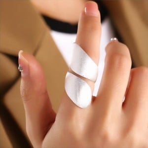 925 STERLING SILVER Frosted Adjustable Statement Ring for Women, Geometric Chunky Jewelry, Double Ball Ring, Bold Minimalist Modernist Ring