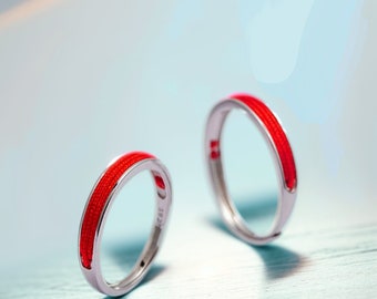 925 Sterling Silber Binding Red String Matching Ringe • Frei graviert • Einstellbar • Individuelles Geschenk • Nicht anlaufgeschützter Schmuck • Jubiläumsring