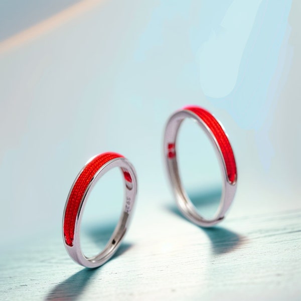 925 Sterling Silber Binding Red String Matching Ringe • Frei graviert • Einstellbar • Individuelles Geschenk • Nicht anlaufgeschützter Schmuck • Jubiläumsring