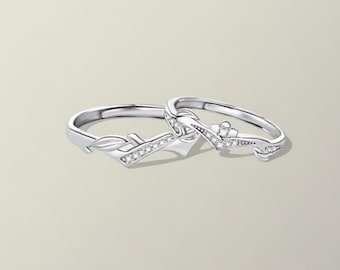 925 Sterling Silver Intertwined Love Matching Rings, Free Engraved, Adjustable Wedding Ring Set, Personalized Anniversary Gift for Couples