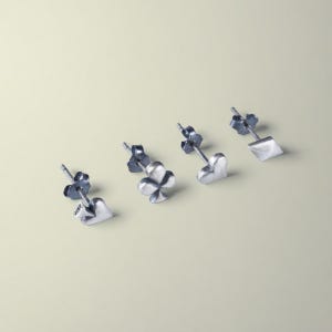 Set of 5 Sterling Silver Playing Card Suit Stud Earrings: Heart, Spade, Club, Diamond & Pyramid, 5 Pcs Gothic Mismatched Unisex Jewelry