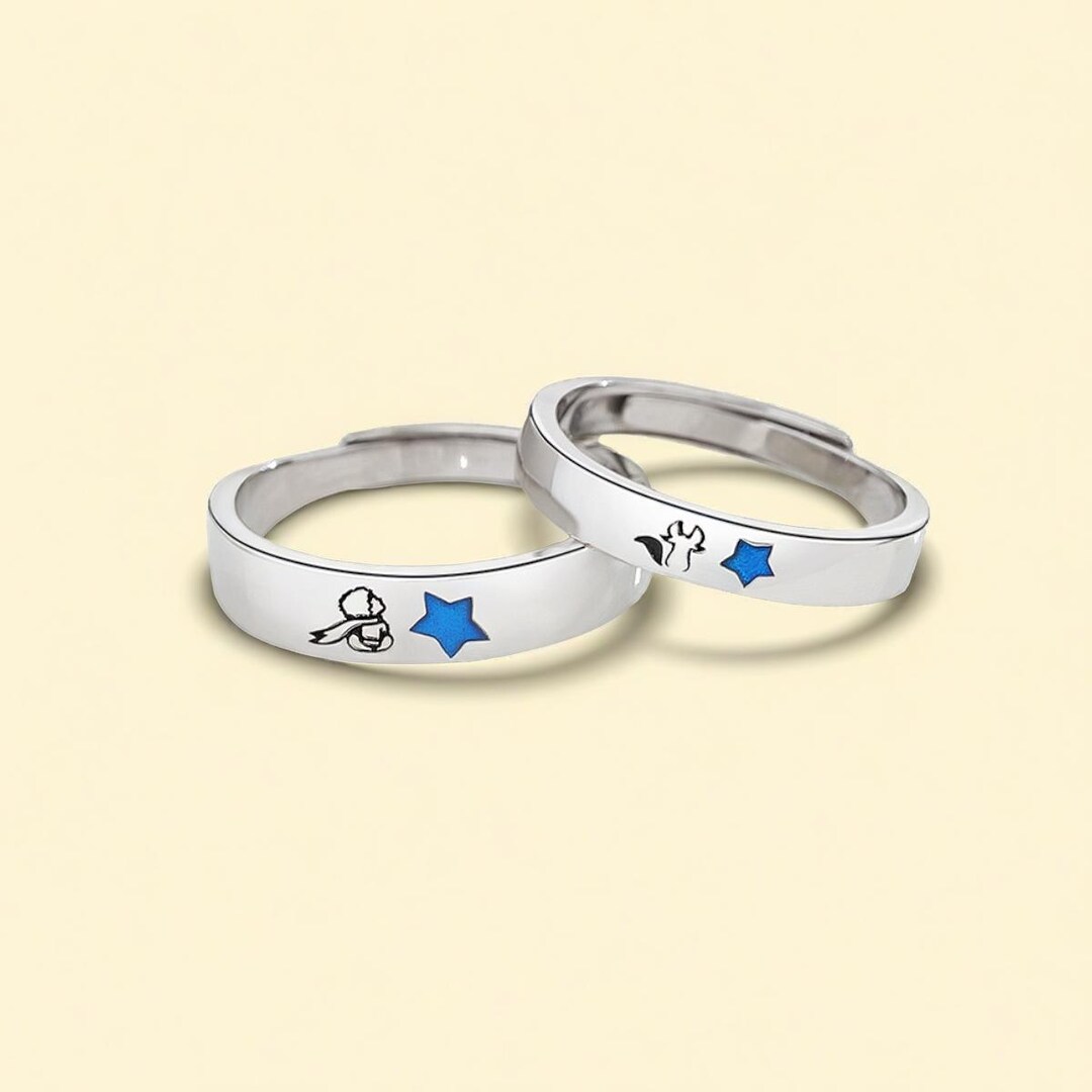 Star Fox Rings Little Prince & Fox Matching Couple Rings in 925 Sterling Silver, Star ...