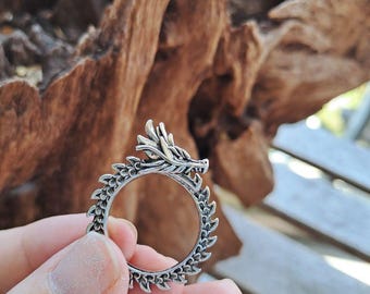 990 STERLING SILVER Ancient Ouroboros Dragon Ring, Adjustable Ring, Unisex Dragon Ring, Mens Dragon Ring, Gothic Jewelry, Dragon Lover Gift
