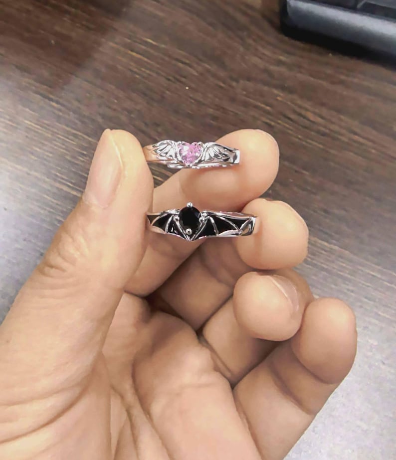 Equilibrio Eterno: Anillos a Juego Ángel & Diablo en Plata de Ley 925, Grabado Gratis, Ajustable, Anillo de Circonita Cúbica imagen 4