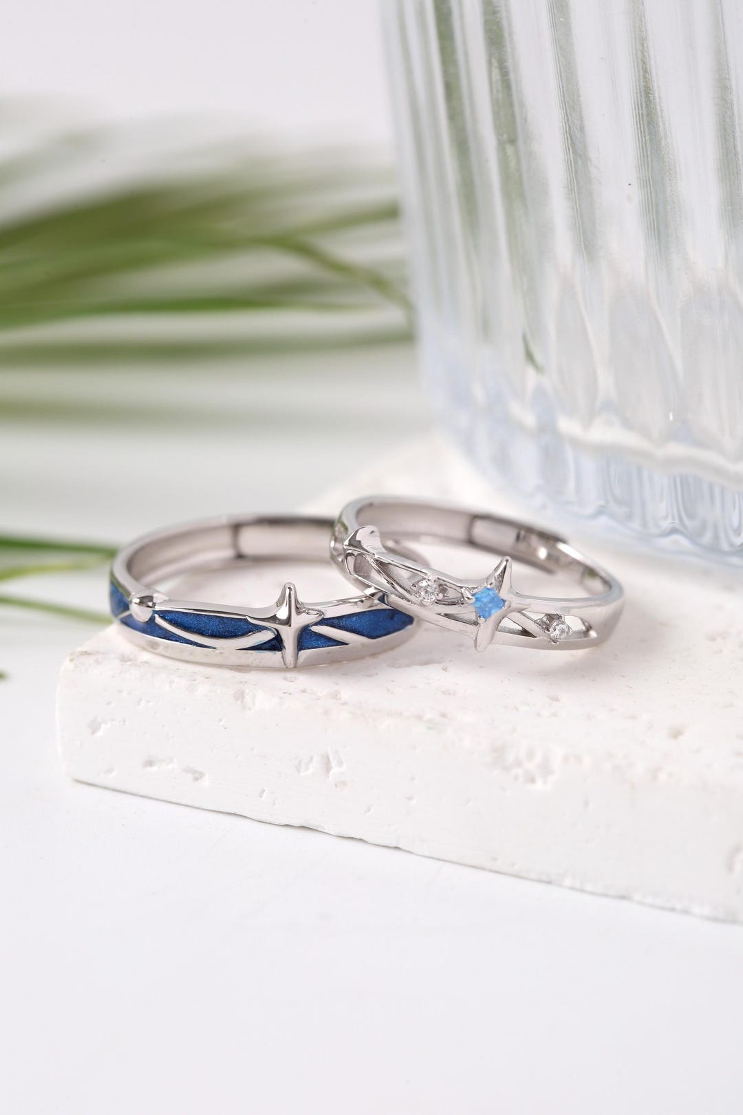 925 STERLING SILVER Star Matching Rings • Free Engraved • Adjustable ...