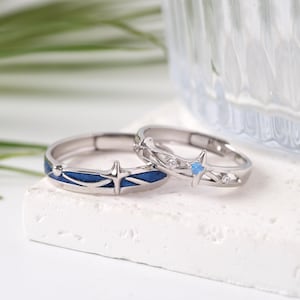 925 STERLING SILVER Star Matching Rings • Free Engraved • Adjustable • Non Tarnish Jewelry • Custom Gift • Anniversary Ring for Her