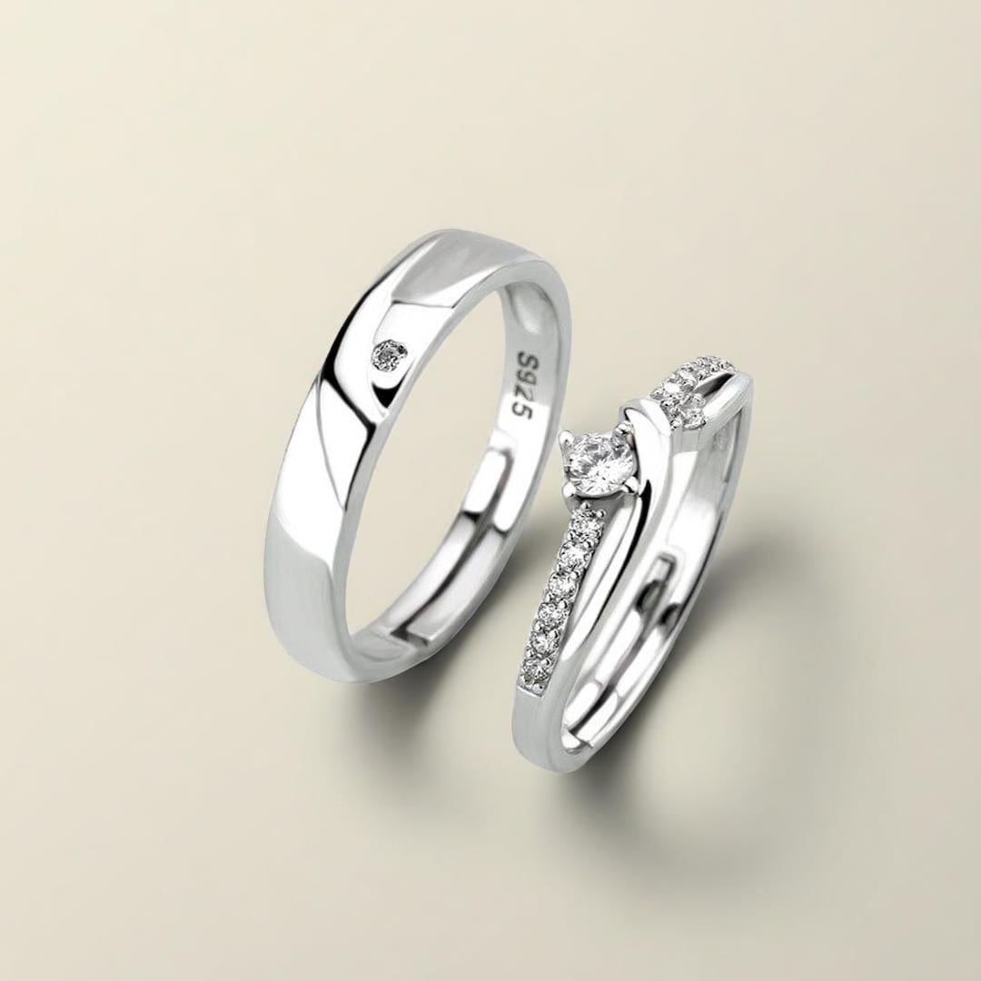 Matching Metal Rings Matching Couple Rings Set in 925 Sterling Silver, Adjustable, Free ...