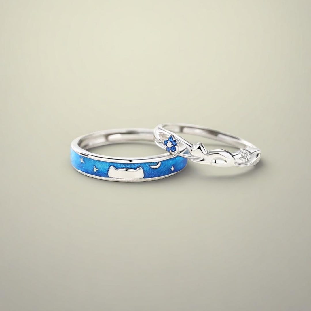 Pawfect Love – Matching Cat Couple Rings in 925 Sterling Silver ...