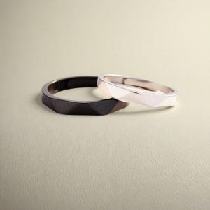 925 Sterling Silver Black & White Matching Rings, Miss You Day and Night Couple Rings, Free Engraved, Adjustable, Custom Anniversary Gifts