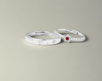 999 Sterling Silver Little Princess & Rose Matching Rings, Promise Rings For Her, Personalized Ring, Adjustable, Valentines Day Gift for Him