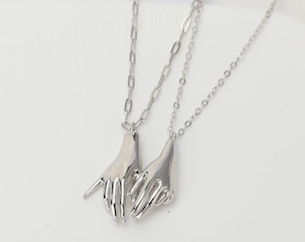925 ARGENT STERLING Colliers Couple "Te Tenant" Cadeau d'Anniversaire Cadeau Personnalisé Pour Lui Pendentif Geste de Promesse Petit Doigt