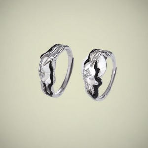 Anillos a Juego Sol & Luna en Plata de Ley 925 Conjunto de Anillos de Compromiso Amor Celestial, Ajustables, Grabado Gratis Alianzas de Boda