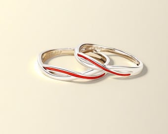 999 STERLING SILVER The Matchmaker's Red String Mobius Matching Rings • Engraved • Adjustable • Custom Gift • Valentine Day Gift for Her