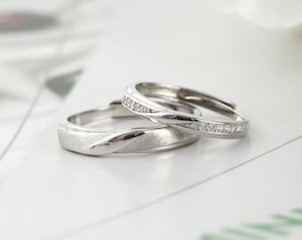 Minimalist Luxury Matching Rings in 925 Sterling Silver • Free Engraving • Adjustable • Cubic Zirconia Ring • Couple Rings • Custom Gift