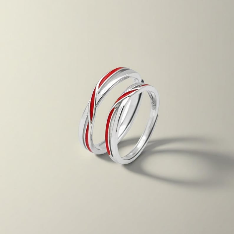 925 Sterling Silver Red String Engagement Ring Set; Adjustable, Free ...