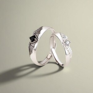 925 STERLING SILVER Devil & Angel Wedding Ring Set, Matching Couple Rings, Engraved, Adjustable, Engagement Ring Set, Anniversary Ring