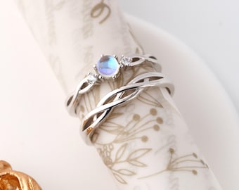 Anillos a Juego de Piedra de Luna en Plata Esterlina 925 Grabado Gratis Anillo de Promesa Regalo de Aniversario Anillos para Parejas.